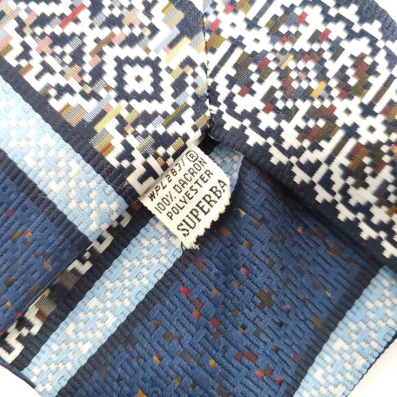 Vintage Superba Tie Blue Textured Woven Striped Geometric Aztec Bitmap Image - Picture 5 of 5